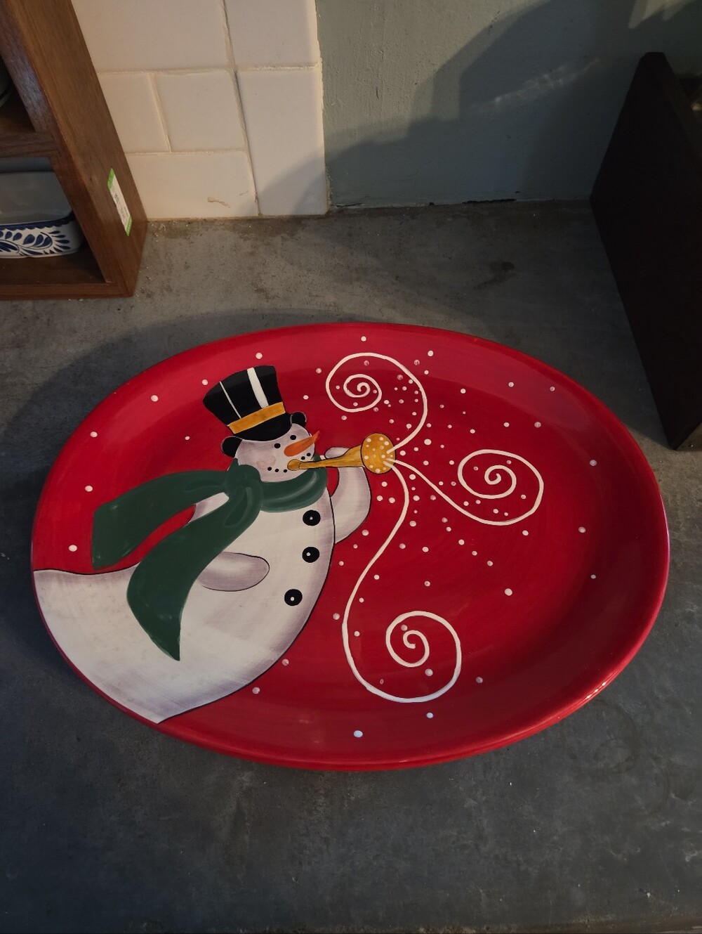 Vintage Certified International "Snowmaker" Platter Stephanie Stouffer Snowman.